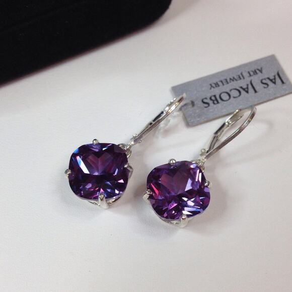 Gorgeous 10ctw Cushion Cut Alexandrite Earrings in Sterling Silver - Picture 5 of 5